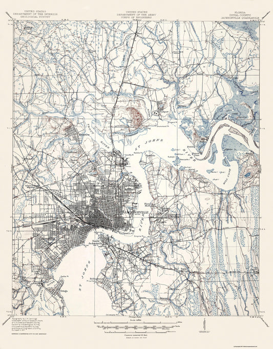 Topographical Map - Jacksonville Florida Quad - USGS 1917 - 23 x 29.38 - Vintage Wall Art