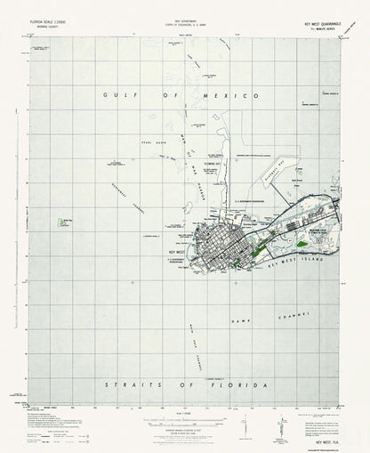 Topographical Map - Key West Florida Quad - USGS 1943 - 23 x 28.11 - Vintage Wall Art