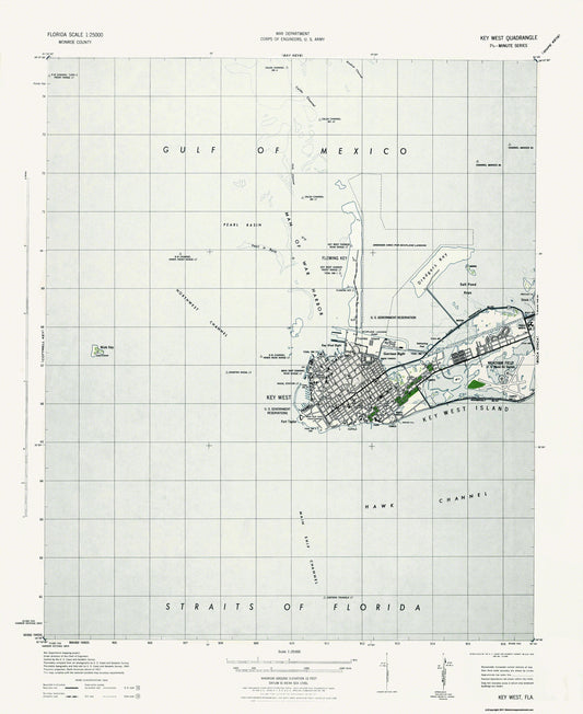 Topographical Map - Key West Florida Quad - USGS 1943 - 23 x 28.11 - Vintage Wall Art