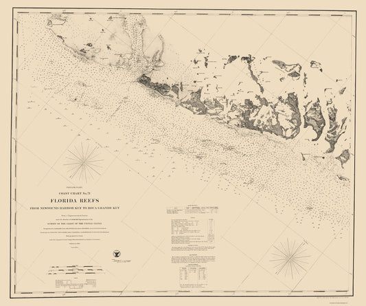 Historic Nautical Map - Florida Reefs Newfound Harbor to Boca Grande - Blondeau 1862 - 23 x 27.56 - Vintage Wall Art