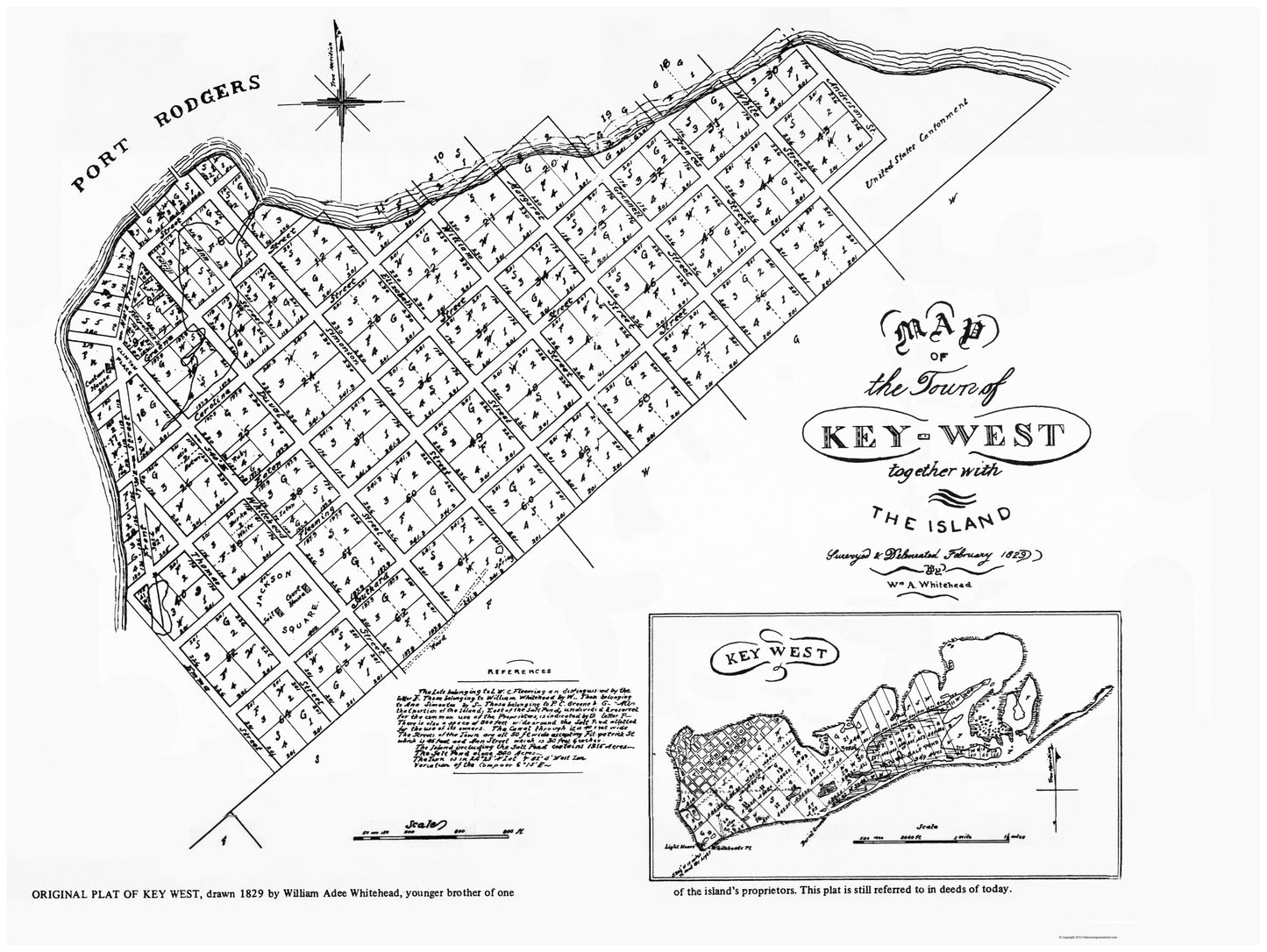 Historic City Map - Key West Florida - Whitehead 1829 - 23 x 30.59 - Vintage Wall Art