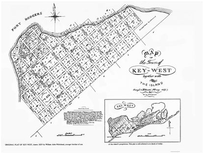 Historic City Map - Key West Florida - Whitehead 1829 - 23 x 30.59 - Vintage Wall Art