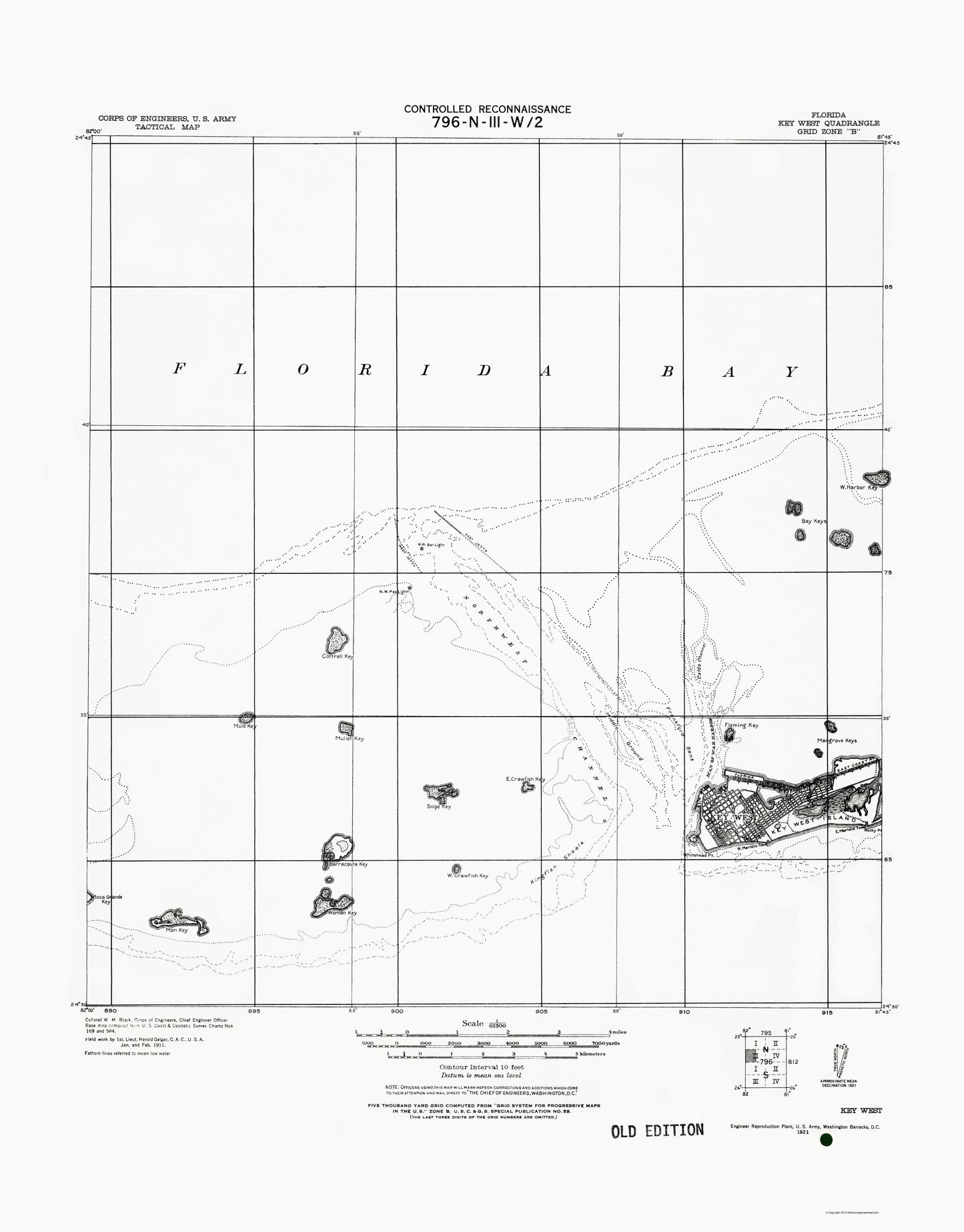 Topographical Map - Key West Florida Quad - USGS 1921 - 23 x 29.39 - Vintage Wall Art