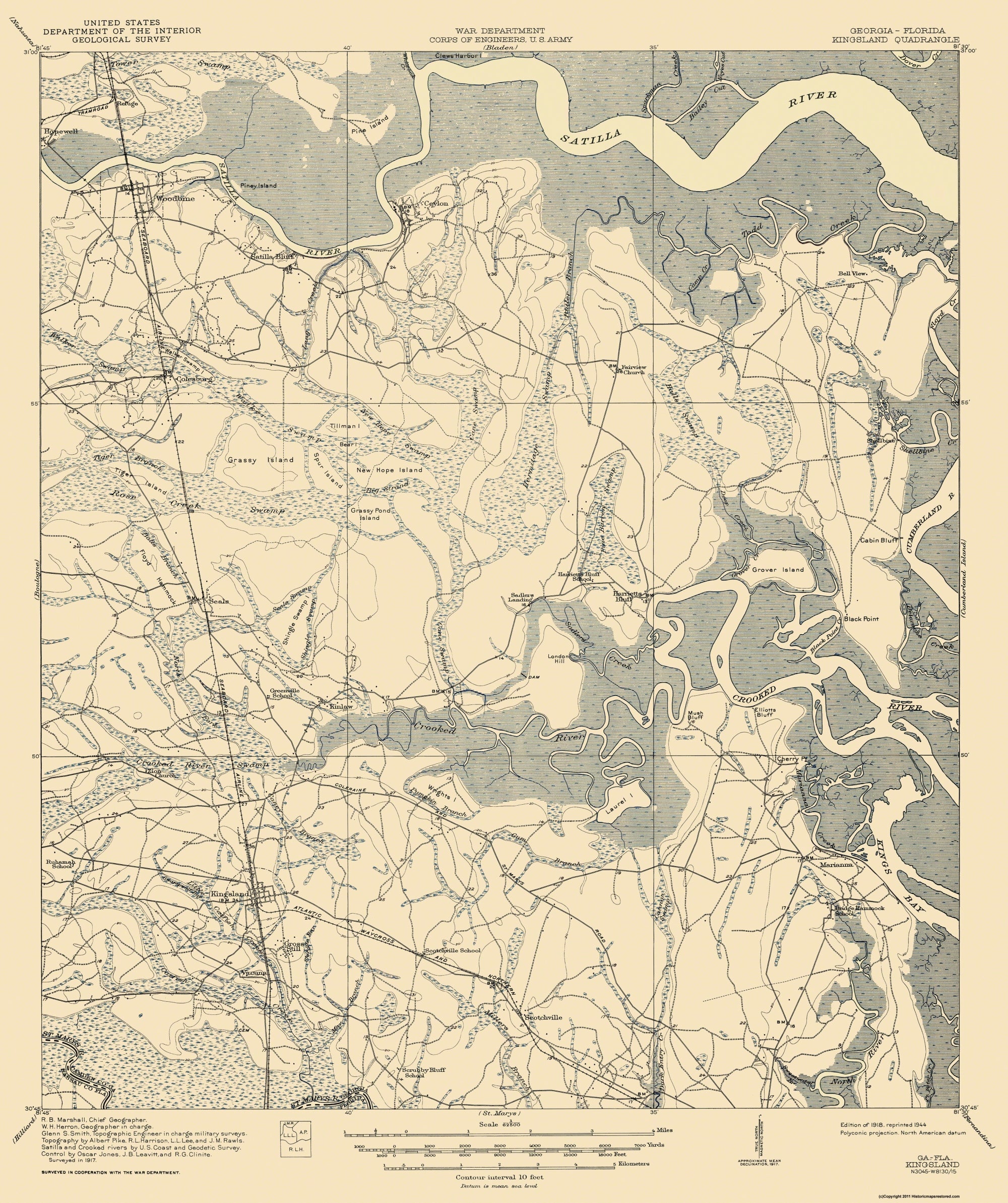 Topographical Map - Florida Georgia Kingsland Quad - USGS 1918 - 23 x ...