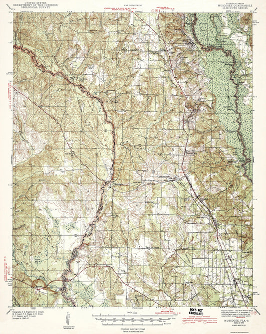 Topographical Map - Muscogee Florida Alabama Quad - USGS 1943 - 23 x 28.92 - Vintage Wall Art