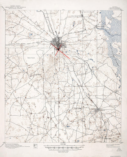 Topographical Map - Ocala Florida Quad - USGS 1895 - 23 x 28.34 - Vintage Wall Art