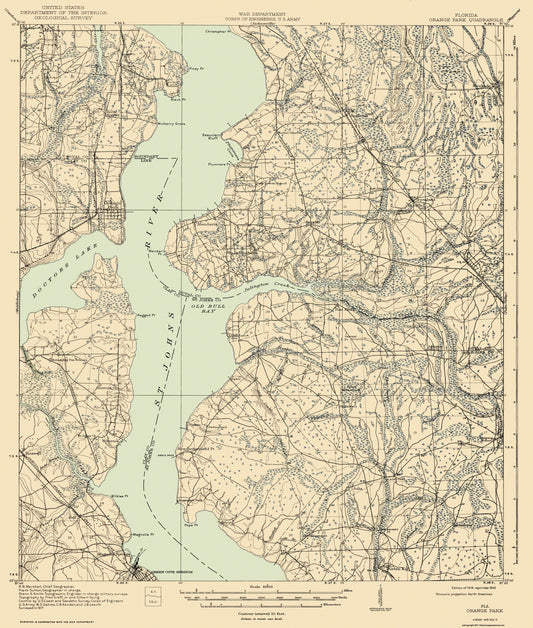 Topographical Map - Orange Park Florida Quad - USGS 1918 - 23 x 27.11 - Vintage Wall Art