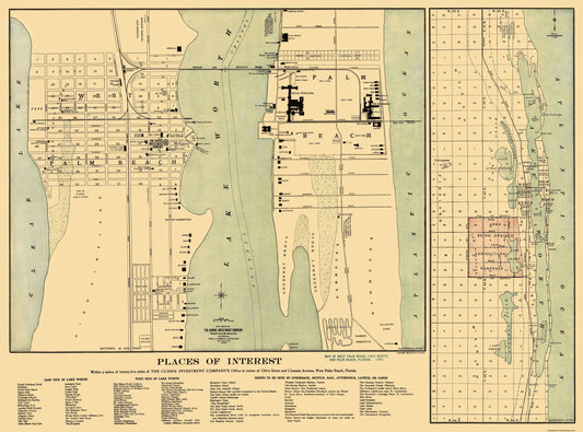 Historic City Map - Palm Beach Florida - Currie 1907 - 31 x 23 - Vintage Wall Art