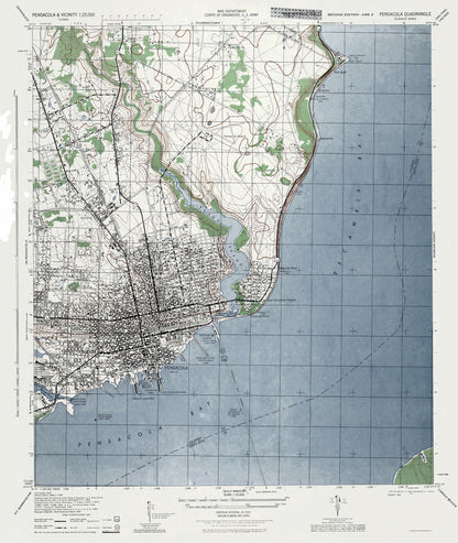 Topographical Map - Pensacola Florida Quad - US Army 1944 - 23 x 27.23 - Vintage Wall Art