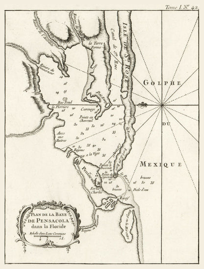 Historic City Map - Pensacola Florida - Bellin 1764 - 23 x 30.31 - Vintage Wall Art