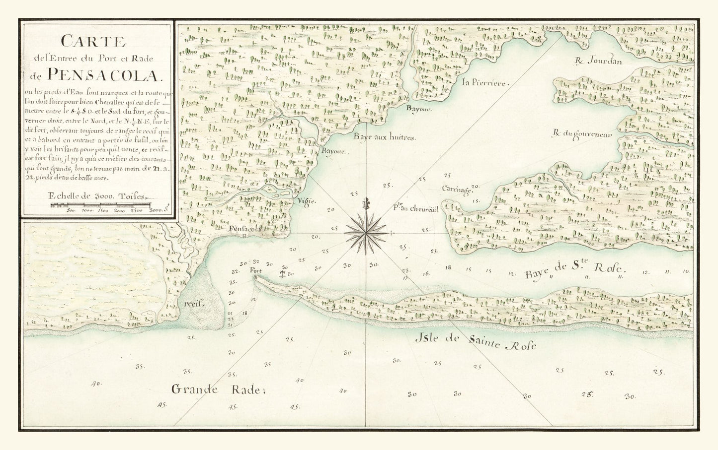 Historic City Map - Pensacola Florida - 1780 - 36.66 x 23 - Vintage Wall Art