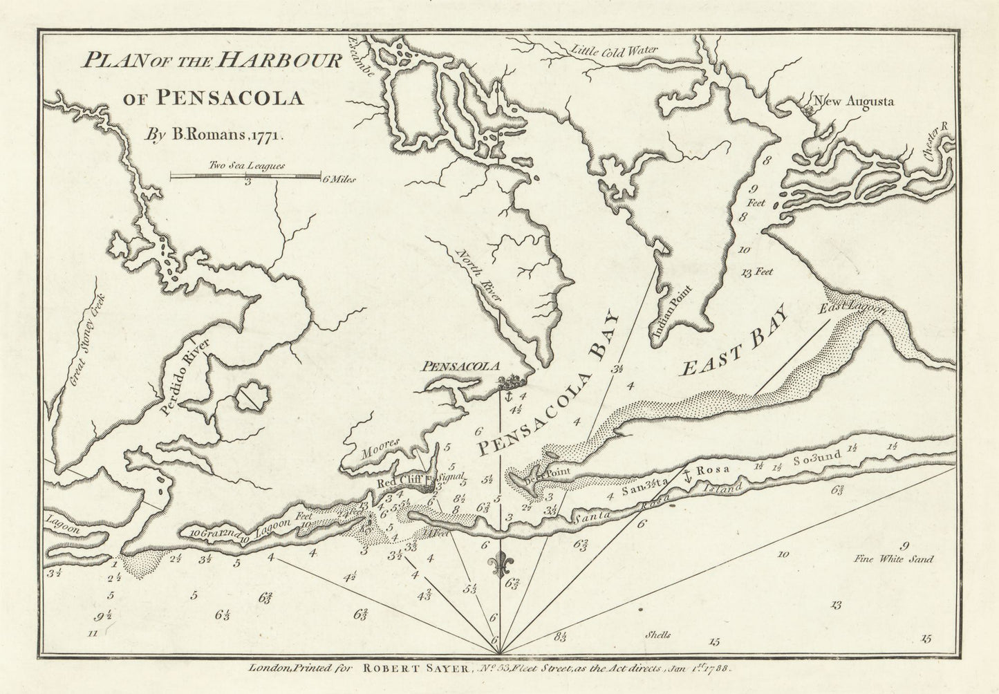 Historic City Map - Pensacola Florida - Romans 1771 - 33.11 x 23 - Vintage Wall Art