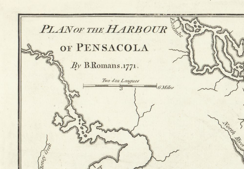 Historic City Map - Pensacola Florida - Romans 1771 - 33.11 x 23 - Vintage Wall Art