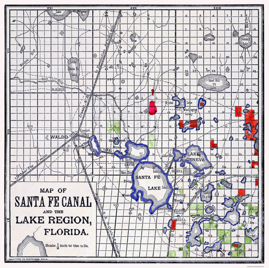 Historic County Map - Santa Fe Canal Florida - Levy Type 1876 - 23 x 23.10 - Vintage Wall Art