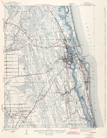 Topographical Map - St Augustine Florida Quad - USGS 1943 - 23 x 29.76 - Vintage Wall Art