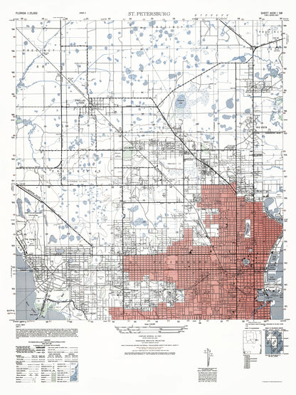 Topographical Map - St Petersburg Florida Sheet - US Army 1947 - 23 x 30.67 - Vintage Wall Art