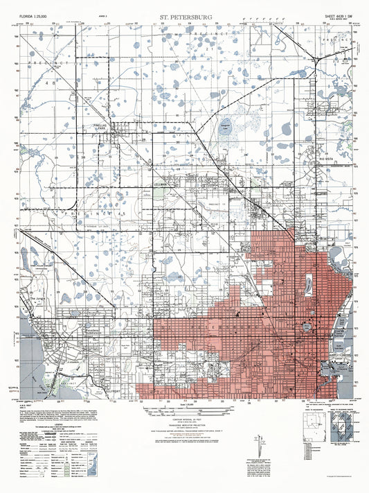 Topographical Map - St Petersburg Florida Sheet - US Army 1947 - 23 x 30.67 - Vintage Wall Art