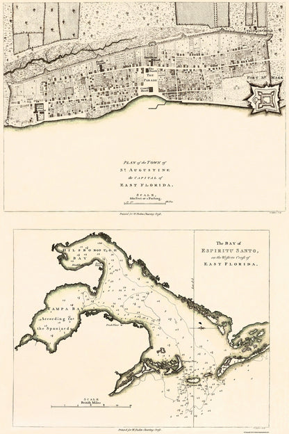 Historic City Map - St Augustine Tampa Bay Florida - Faden 1777 - 23 x 34.48 - Vintage Wall Art