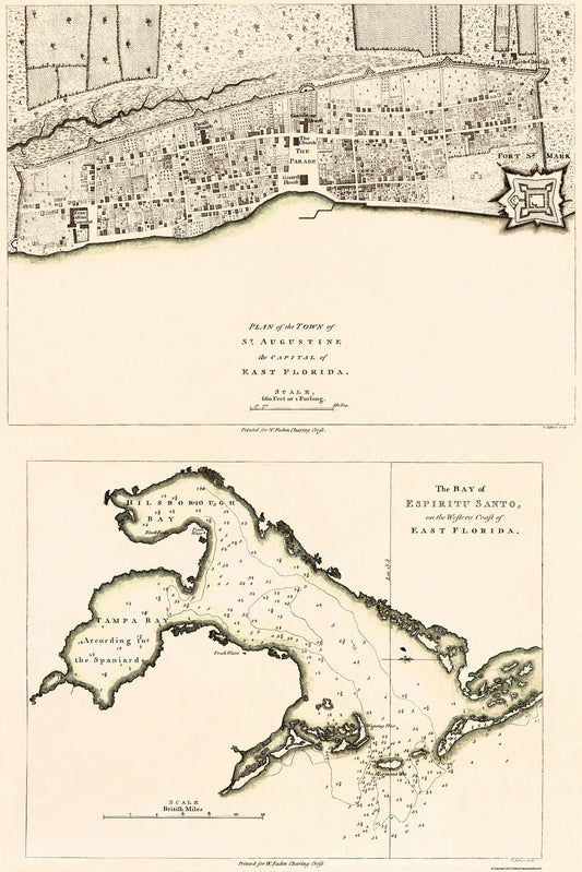 Historic City Map - St Augustine Tampa Bay Florida - Faden 1777 - 23 x 34.48 - Vintage Wall Art