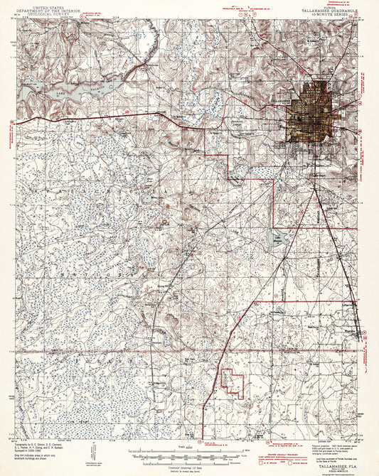 Topographical Map - Tallahassee Florida Quad - USGS 1943 - 23 x 28.92 - Vintage Wall Art