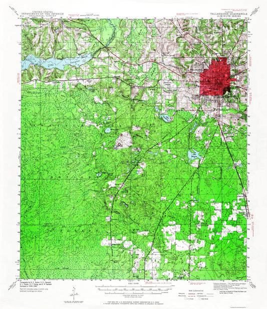 Topographical Map - Tallahassee Florida Quad - USGS 1940 - 23 x 26.58 - Vintage Wall Art