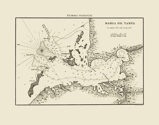 Historic Nautical Map - Tampa Bay - Dericcion De Hidrografia 1809 - 23 x 29.24 - Vintage Wall Art