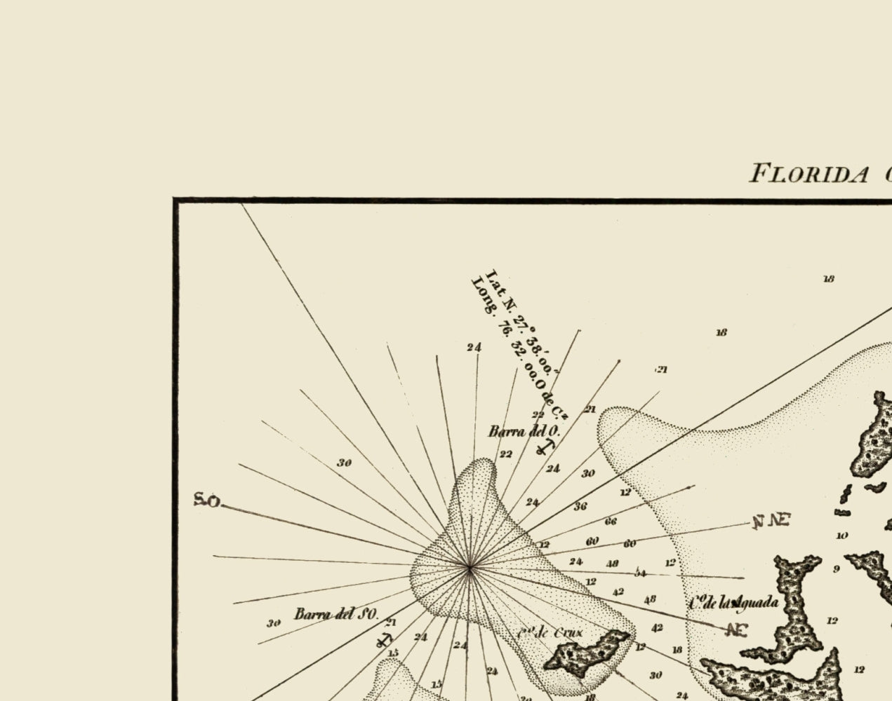 Historic Nautical Map - Tampa Bay - Dericcion De Hidrografia 1809 - 23 x 29.24 - Vintage Wall Art