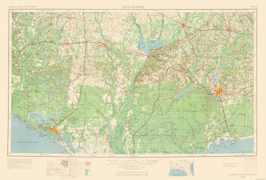 Topographical Map - Tallahassee Florida Quad - USGS 1954 - 33.98 x 23 - Vintage Wall Art