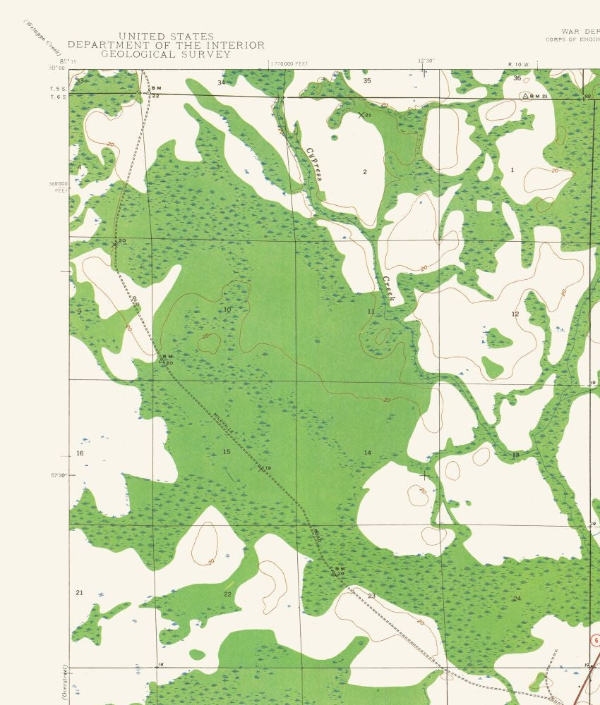 Topographical Map - White City Florida Quad- USGS 1943 - 23 x 27.04 - Vintage Wall Art