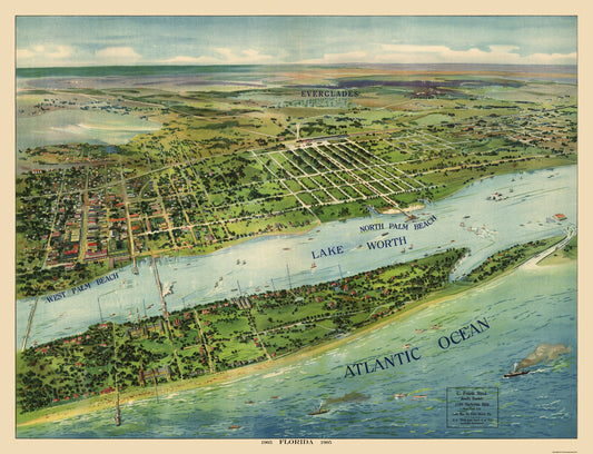 Historic Panoramic View - West Palm Beach Florida - Pleuthner 1905 - 30.06 x 23 - Vintage Wall Art