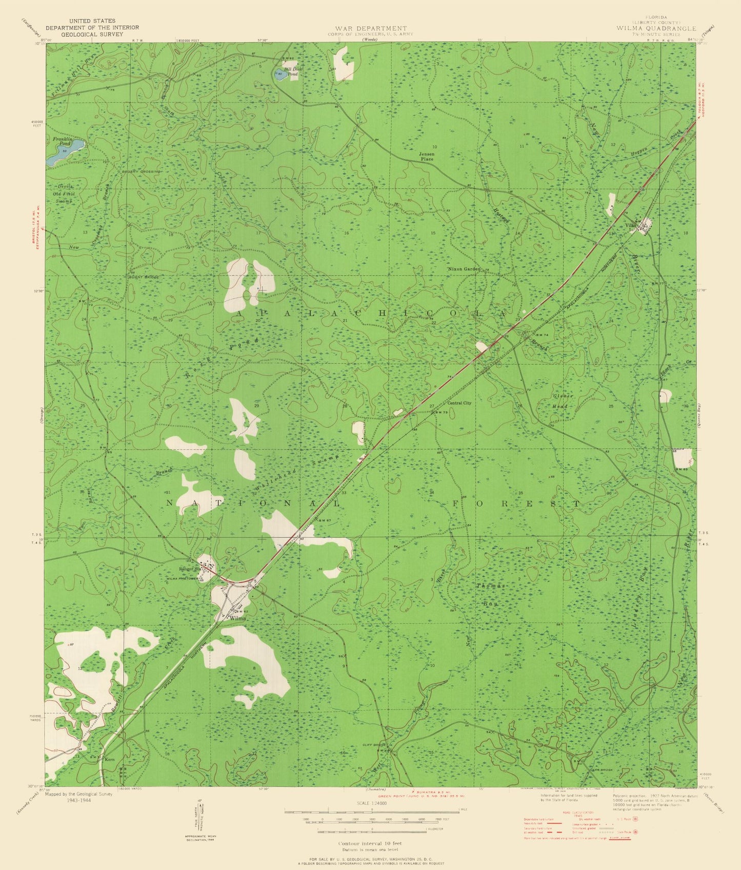 Topographical Map - Wilma Florida Quad - USGS 1944 - 23 x 26.98 - Vintage Wall Art