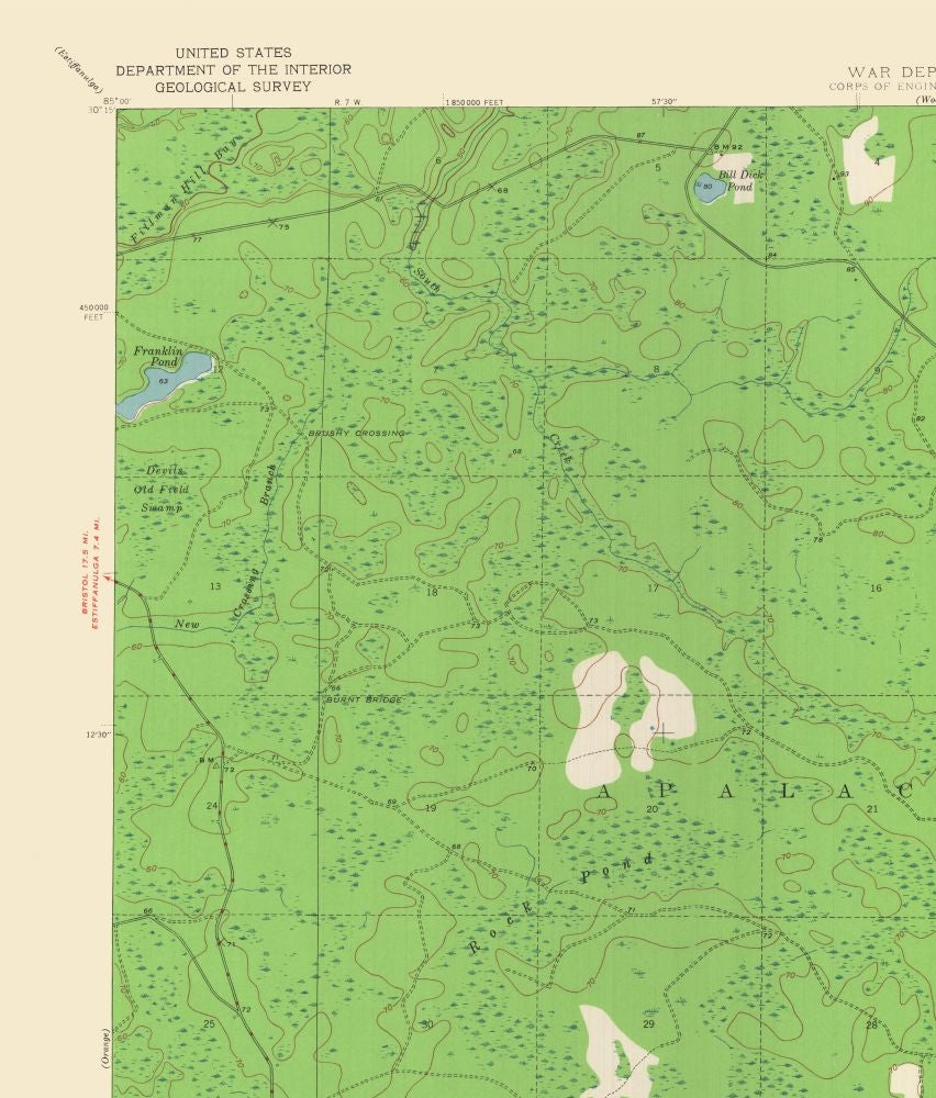 Topographical Map - Wilma Florida Quad - USGS 1944 - 23 x 26.98 - Vintage Wall Art