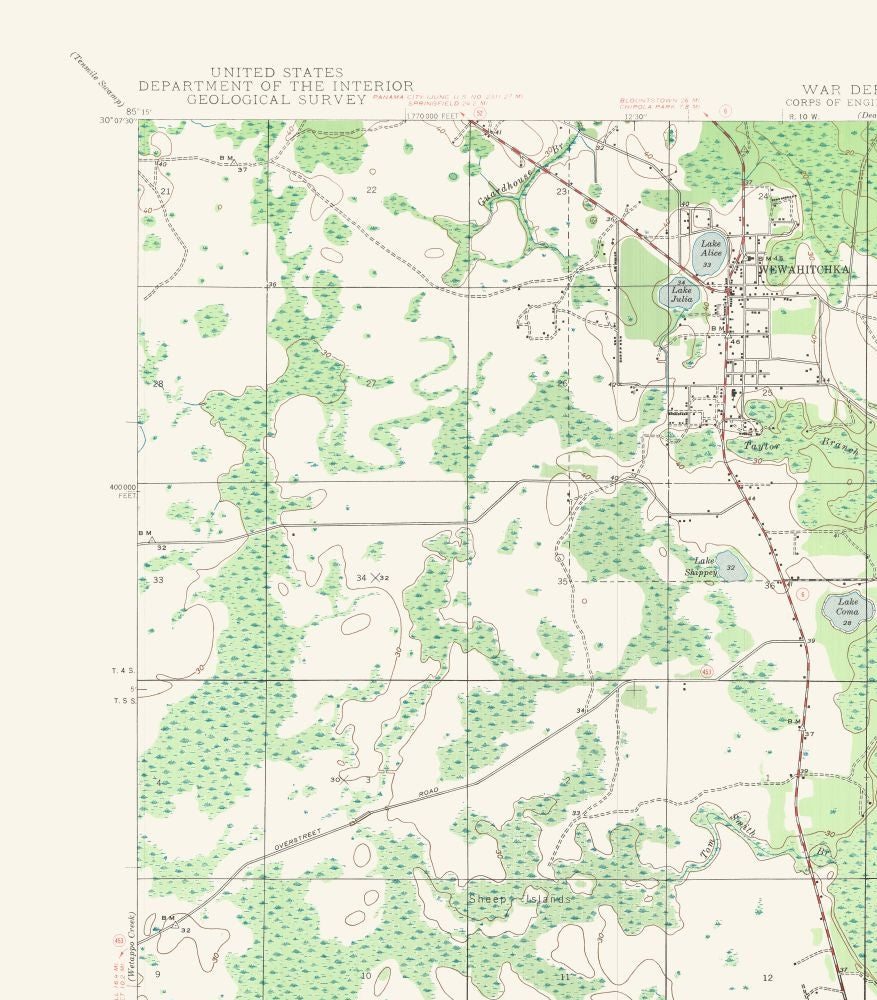 Topographical Map - Wewahitchka Florida Quad - USGS 1944 - 23 x 26.23 - Vintage Wall Art