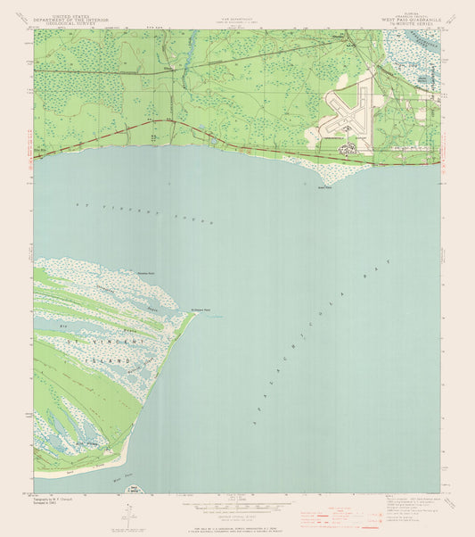 Topographical Map - West Pass Florida Quad - USGS 1943 - 23 x 25.95 - Vintage Wall Art