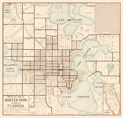 Historic City Map - Winter Park Florida - Robinson 1884 - 23.86 x 23 - Vintage Wall Art