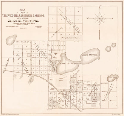 Historic City Map - Zellwood Florida - Rehrer 1884 - 24.45 x 23 - Vintage Wall Art