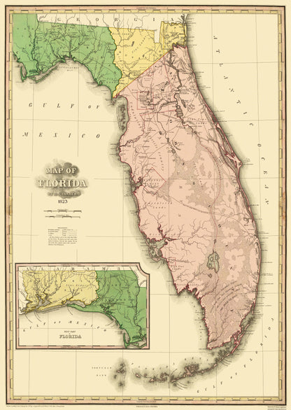 Historic State Map - Florida - Tanner 1823 - 23 x 32.44 - Vintage Wall Art