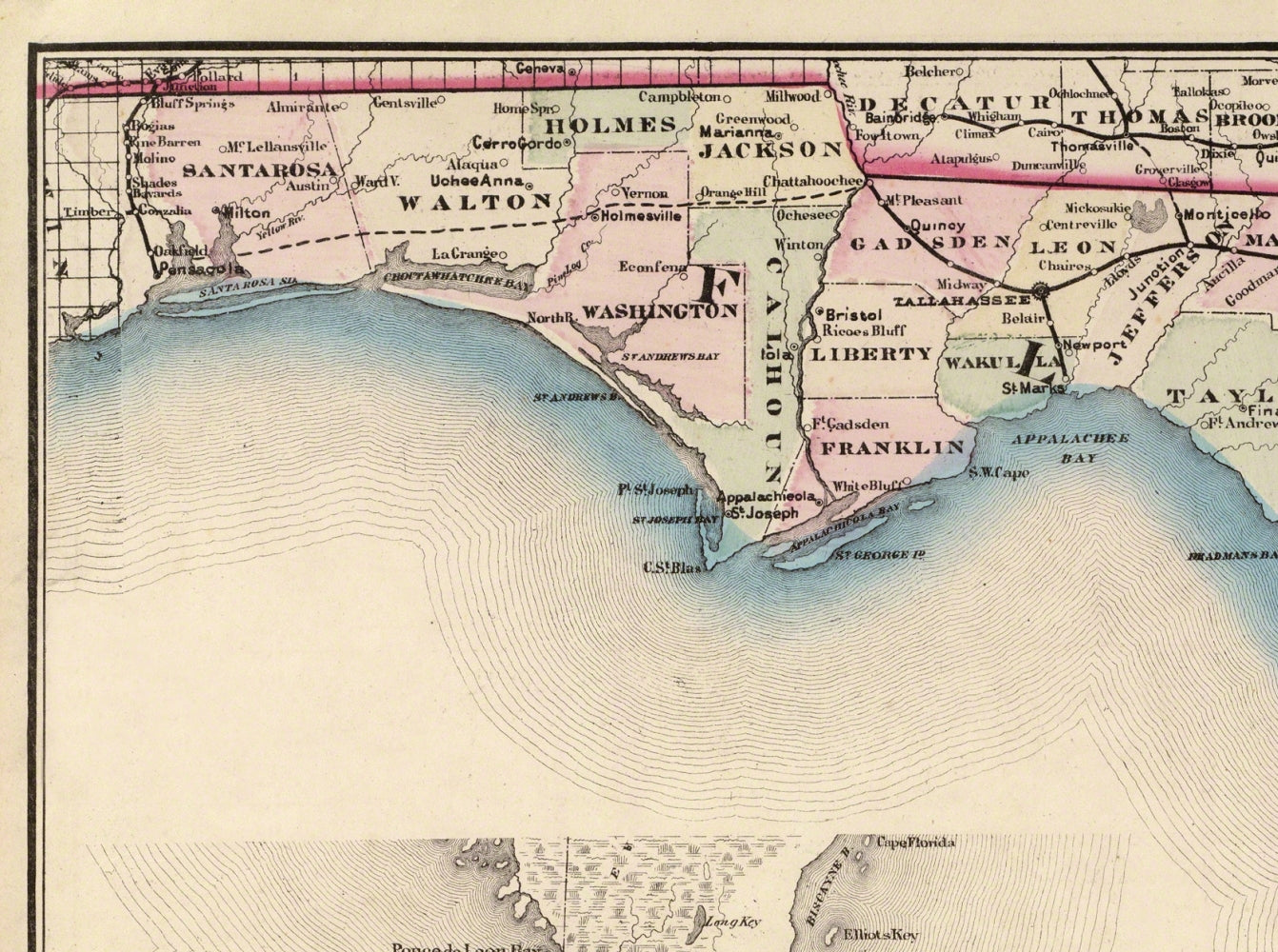 Historic State Map - Florida - Cram 1875 - 30.88 x 23 - Vintage Wall Art