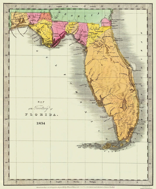 Historic State Map - Florida - Burr 1834 - 23 x 27.88 - Vintage Wall Art