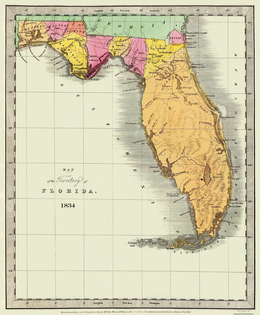Historic State Map - Florida - Burr 1834 - Vintage Wall Art – Maps of ...