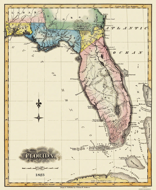 Historic State Map - Florida - Lucas 1823 - 23 x 28.06 - Vintage Wall Art