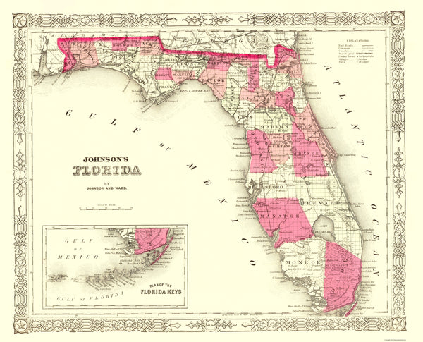 Historic State Map - Florida - Johnson 1863 - Vintage Wall Art – Maps ...