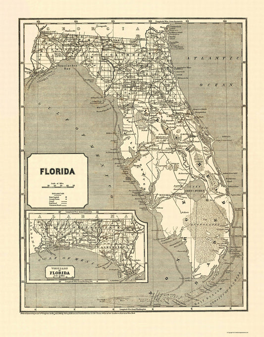 Historic State Map - Florida - Morse  1842 - 23 x 29.31 - Vintage Wall Art