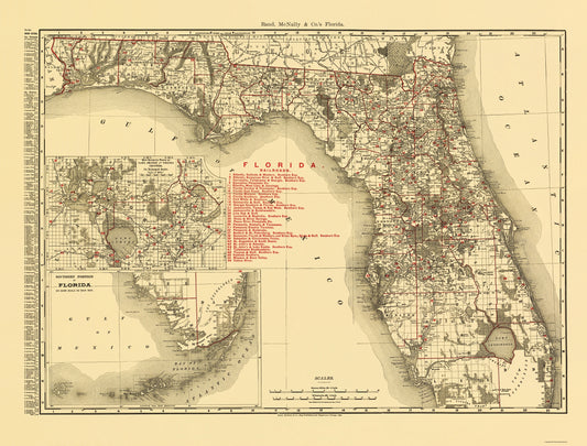 Historic State Map - Florida - Rand McNally 1900 - 23 x 30.30 - Vintage Wall Art