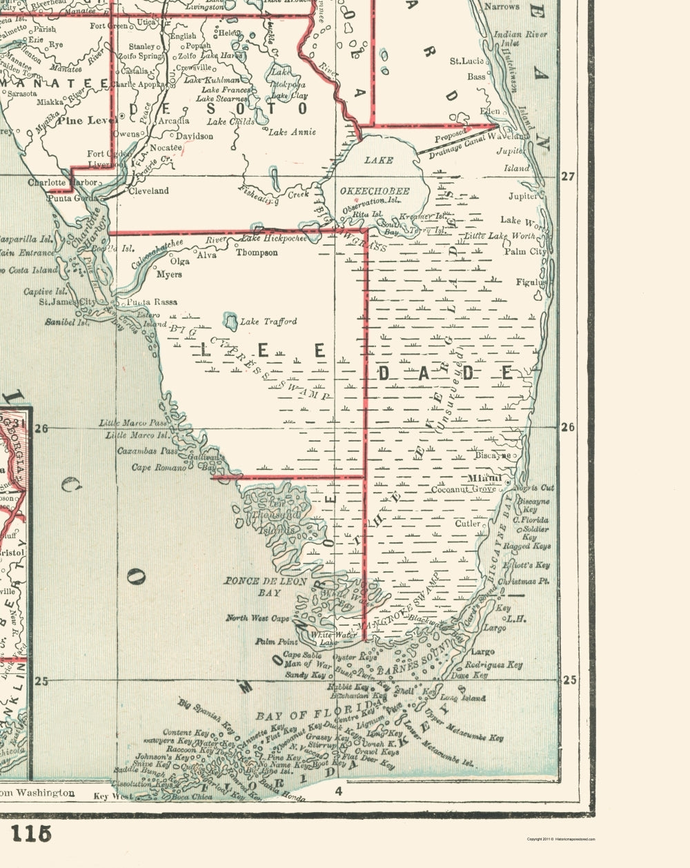 Historic State Map - Florida - Rathbun 1893 - 23 x 28.94 - Vintage Wall Art