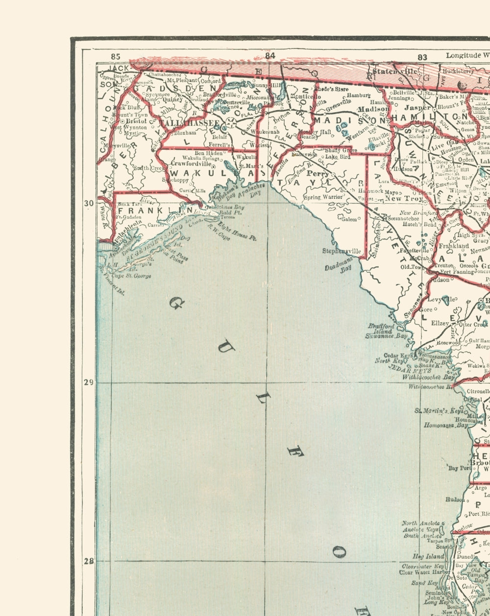 Historic State Map - Florida - Rathbun 1893 - 23 x 28.94 - Vintage Wall Art