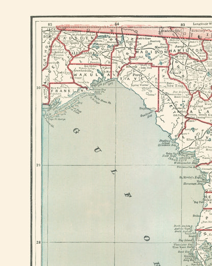 Historic State Map - Florida - Rathbun 1893 - 23 x 28.94 - Vintage Wall Art