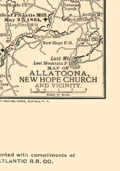 Historical Civil War Map - Allatoona New Hope Church Georgia - Northrup 1864 - 23 x 32.83 - Vintage Wall Art