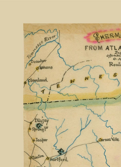 Historical Civil War Map - Georgia Shermans March - Poe 1864 - 23 x 31.70 - Vintage Wall Art