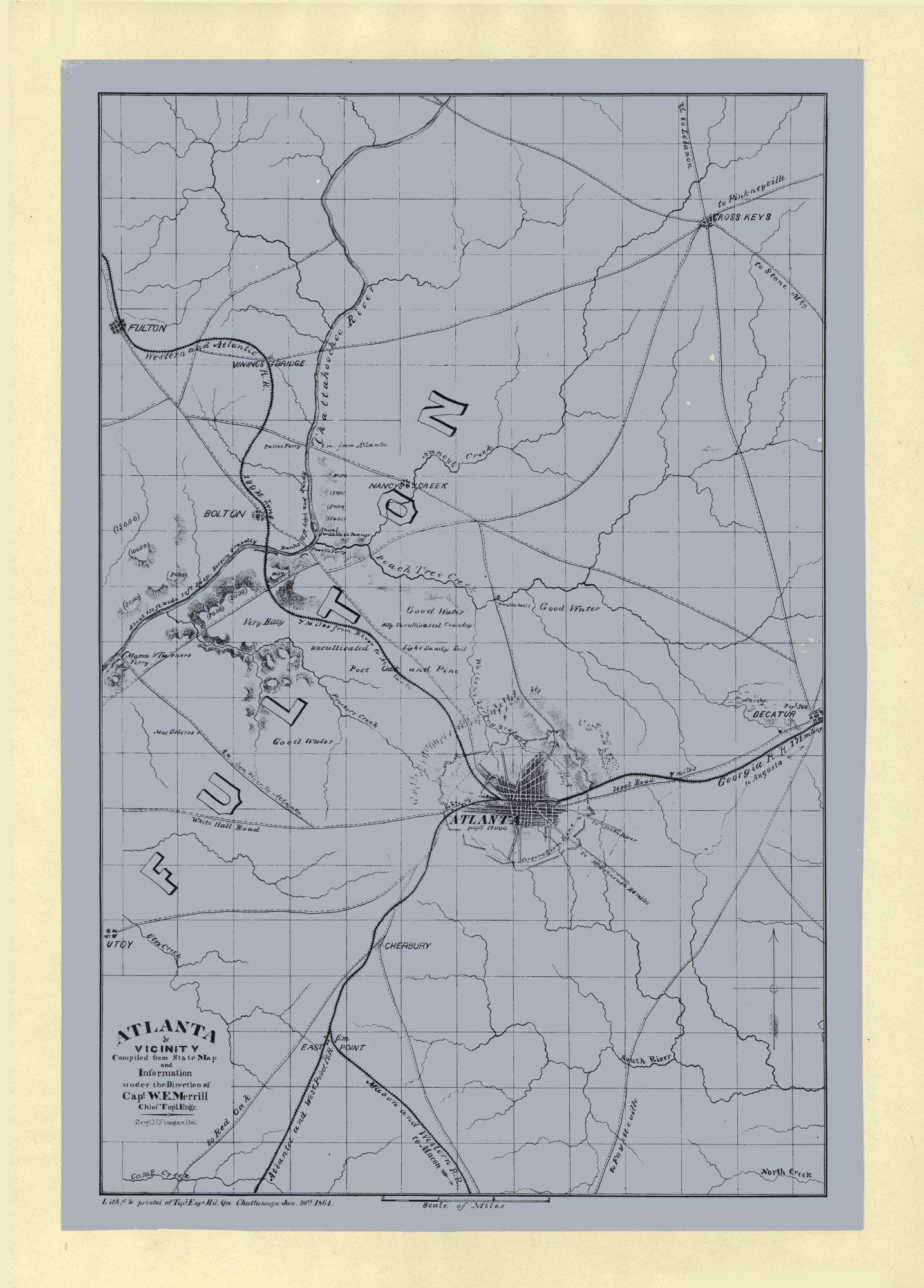 Historic City Map - Atlanta Georgia - Merrill 1864 - 23 x 32.06 - Vint ...